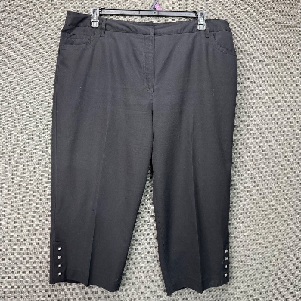 Zac & Rachel Woman Plus Size 20W Black Capri Pants Stretch Studded Hem Accents